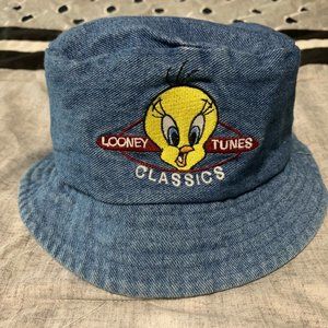 Vintage Looney Tunes Tweety Bird Denim Bucket Hat
